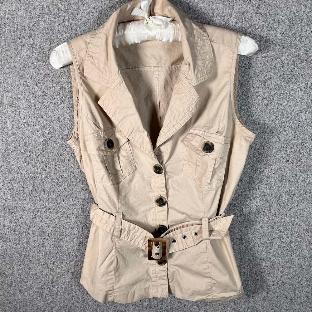 Y2K VTG Preppy Utility Cargo Waistcoat Vest Belt Layering Womens Sz L Blouse